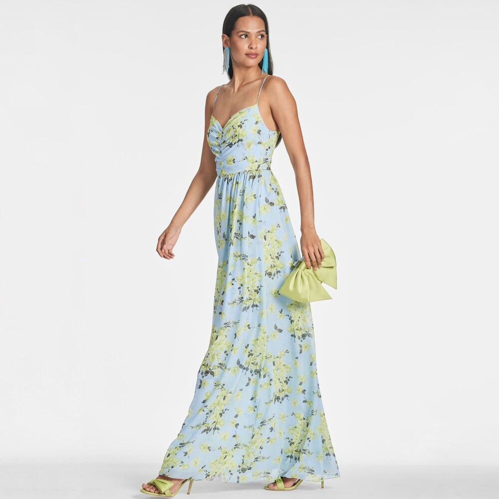NWT Sachin & Babi Sienna Floral Chiffon Maxi Dress in Blue Size 2